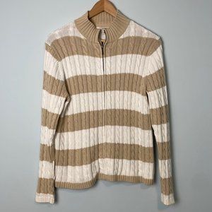 L.L. Bean Cable Knit Sweater Full Zip Cardigan Size Large